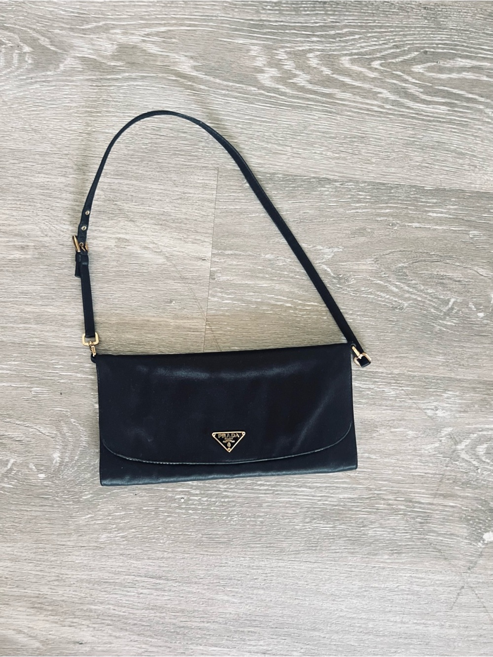 Prada Black Nylon Shoulder Bag with Gold Logo